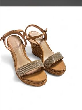 SCHÜTZ- tan & brown wedge sandals with rhinestone straps- Size: 35Br.